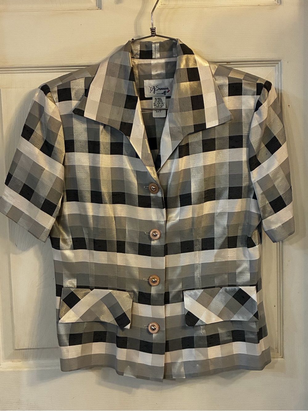 D.J. Summers Metallic black, grey & white checkered block pattern short-sleeve